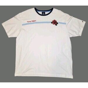 Vtg Tommy Hilfiger Surfing Ringer T Shirt Men XL White Embroidered 90s Y2K Retro